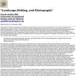 "Landscape,Writing, and Photography" by Sarah (Sally) Hill