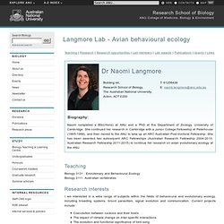 Langmore Lab - Avian behavioural ecology - Biology - ANU
