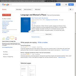 Language and Woman's Place: Text and Commentaries - Robin Tolmach Lakoff, Mar...