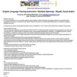 English Language Training Instructors / Multiple Openings - Riyadh, Saudi Arabia