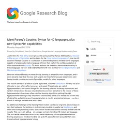 Research Blog: Meet Parsey’s Cousins: Syntax for 40 languages, plus new SyntaxNet capabilities