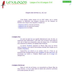 Oc, Occitan, Languedoc, Langue d'oc, Langue d'oil : étymologie LEXILOGOS