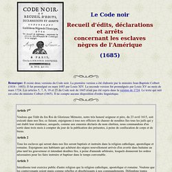 Le Code noir de 1685