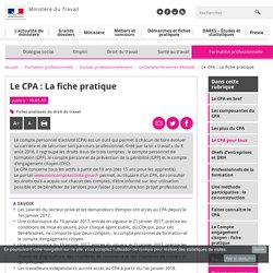 Le CPA : La fiche pratique - Le Compte Personnel d'Activité