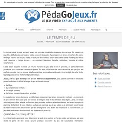 LE TEMPS DE JEU - pedagojeux.fr