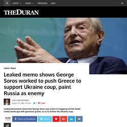 Leaked memo shows George Soros worked to push Greece to support Ukraine coup, paint Russia as enemy
