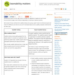 learnability matters » Blog Archive » Usability Testing Versus Expert Usability Review