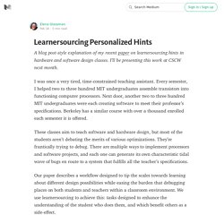 Learnersourcing Personalized Hints