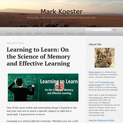 Learning to Learn: On the Science of Memory and Effective Learning - Mark Koester