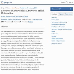 Lecture Capture Policies: A Survey of British Universities Yasmin Ibrahim, Anita Howarth & Ian Stone Postdigital Science and Education volume 3, pages144–161(2021)