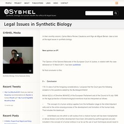 Legal Issues in Synthetic Biology