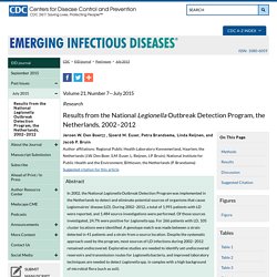 CDC EID - Volume 21, Number 7—July 2015. Au sommaire notamment: Results from the National Legionella Outbreak Detection Program, the Netherlands, 2002–2012 ;