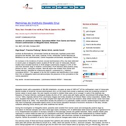 Mem. Inst. Oswaldo Cruz vol.96 no.7 Rio de Janeiro Oct. 2001 Isolation of Leishmania infantum, Zymodeme MON-1 from Canine and Hu