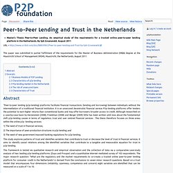 Peer-to-Peer Lending and Trust in the Netherlands