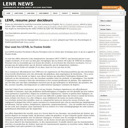 LENR, résumé pour décideurs « LENR news