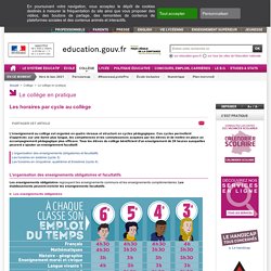 Les horaires par cycle au collège - Ministère de l'éducation nationale