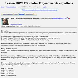 Lesson HOW TO - Solve Trigonometric equations