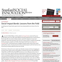 Social Impact Bonds: Lessons from the Field