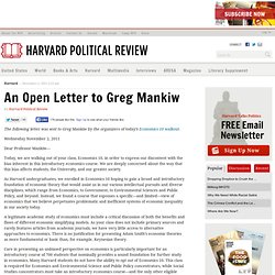 An Open Letter to Greg Mankiw