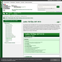 Lettre TIC'Édu SVT N°21 — SVT