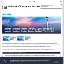 Levelized Cost of Energy and Levelized Cost of Storage – 2020