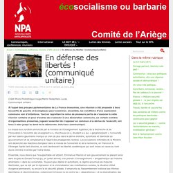 10-13 mars 2021 En défense des libertés ! (communiqué unitaire) - NPA - Comité de l'Ariège