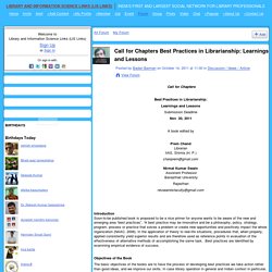 Call for Chapters Best Practices in Librarianship: Learnings and Lessons - Library and Information Science Links (LIS Links)