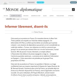 Informer librement, disent-ils, par Serge Halimi (Le Monde diplomatique, décembre 2015)