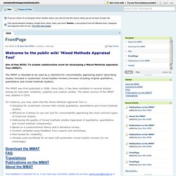 MMAT : mixed methods appraisal tool [licensed for non-commercial use only] / FrontPage