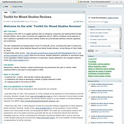 toolkit4mixedstudiesreviews [licensed for non-commercial use only] / Toolkit for Mixed Studies Reviews