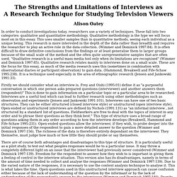 Strengths and Limitations of Interviews