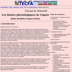 Les limites physiologiques de l'apnée Julien Baudoin Gregory Zottos avec F. Lombard à Calvin