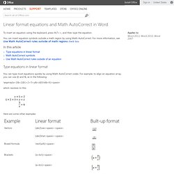 Linear format equations and Math AutoCorrect in Word 2010