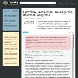 Lipovetsky, Gilles (2016): De la ligereza. Barcelona: Anagrama (pdf)