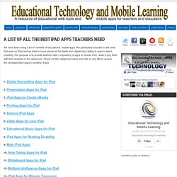 Educational Technology and Mobile Learning: A list of All The Best iPad Apps Teachers Need