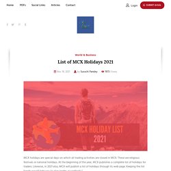 List of MCX Holidays 2021 - Pdf Slider