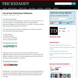 List Of Top 10 Antivirus Softwares