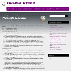 TPE : Liste des sujets - Lycée Alain - Le Vésinet