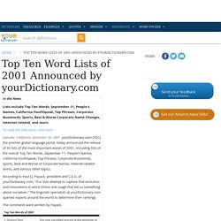 Top Ten Word Lists of 2001 Announced by yourDictionary.com