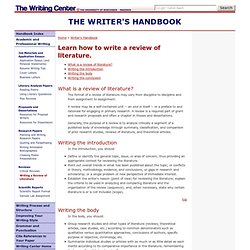 "Review of Literature" UW-Madison Writing Center Writer's Handbook