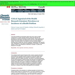 Critical Appraisal of the Health Research Literature: Prevalence or Incidence of a Health Problem