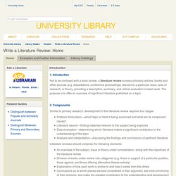 Write a Literature Review - University Library - UC Santa Cruz