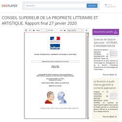 CONSEIL SUPERIEUR DE LA PROPRIETE LITTERAIRE ET ARTISTIQUE. Rapport final 27 janvier PDF Free Download