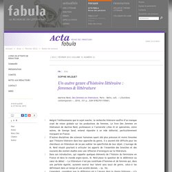 Un autre genre d’histoire littéraire : femmes & littérature (Acta Fabula)