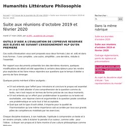 Suite aux réunions d’octobre 2019 et février 2020 - Humanités Littérature Philosophie