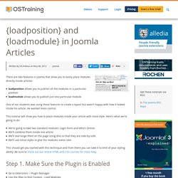 {loadposition} and {loadmodule} in Joomla Articles
