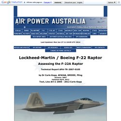 Lockheed-Martin / Boeing F-22 Raptor; Assessing the F-22A Raptor