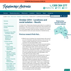 October 2014 - Loneliness and social isolation - Results — Relationships Australia