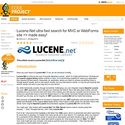 Lucene.Net ultra fast search for MVC or WebForms site => made easy!