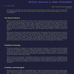 Machine Learning in Games Development